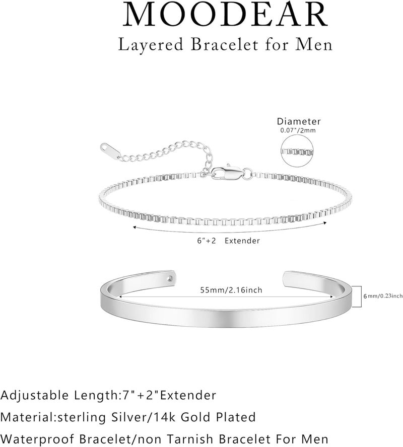 Moodear Stackable Bracelets for Men - Dainty 925 Sterling Silver/14K Gold Plated Cuff Snake Box Cuban Link Chain Bangle Bracelet Set Mens Jewelry - Image 5